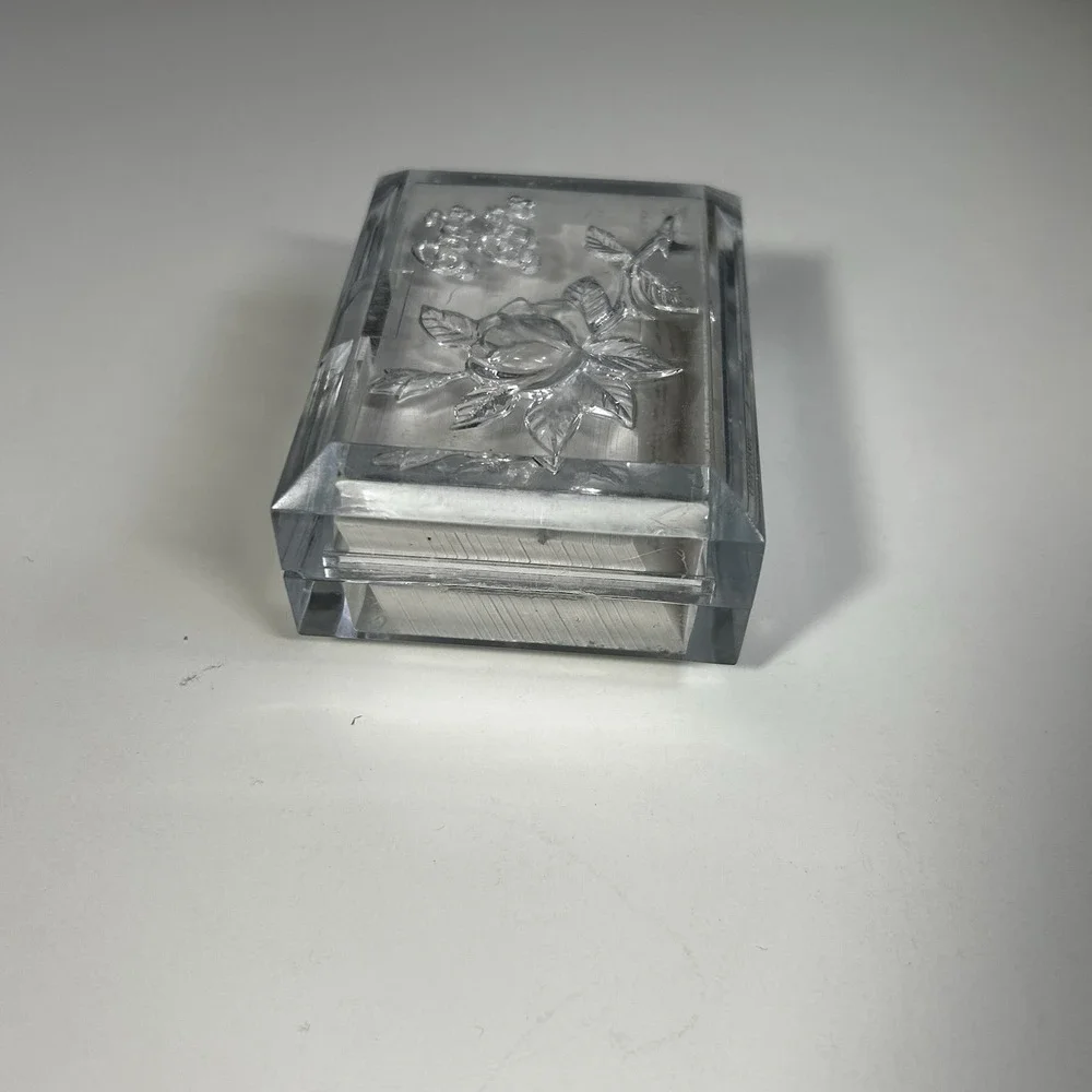Vintage Warner Press Lucite Scripture Box Clear Rose Floral Hong Kong Gifts